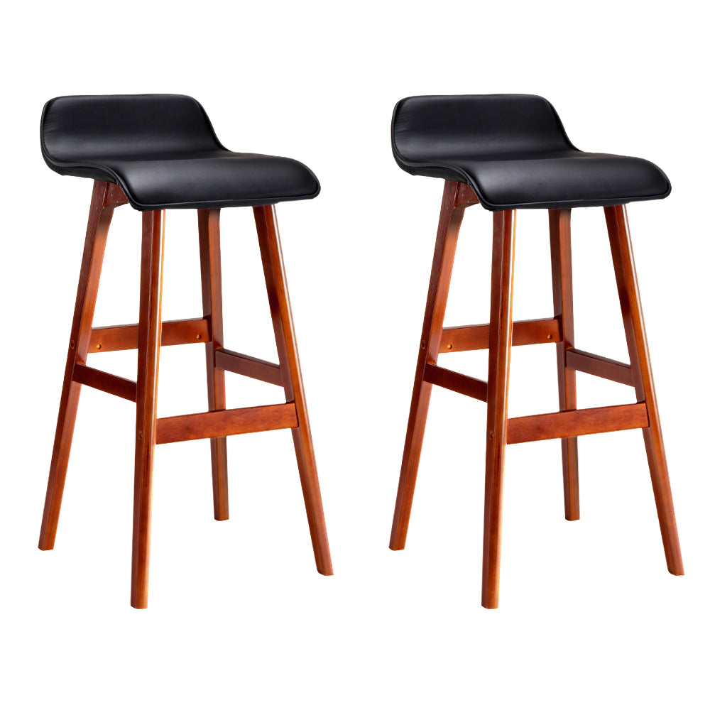 Set of 2 Sliva Wooden Bar Stools - Black