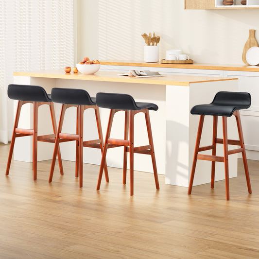 Set of 4 Sliva Wooden Bar Stools - Black