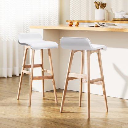 Set of 2 Wooden Bar Stools - White
