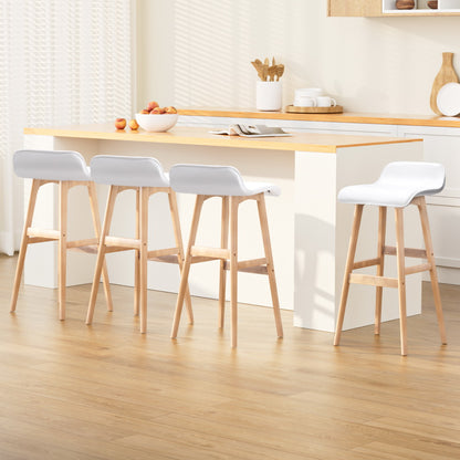 Set of 4 Sliva  Wooden Bar Stools - White