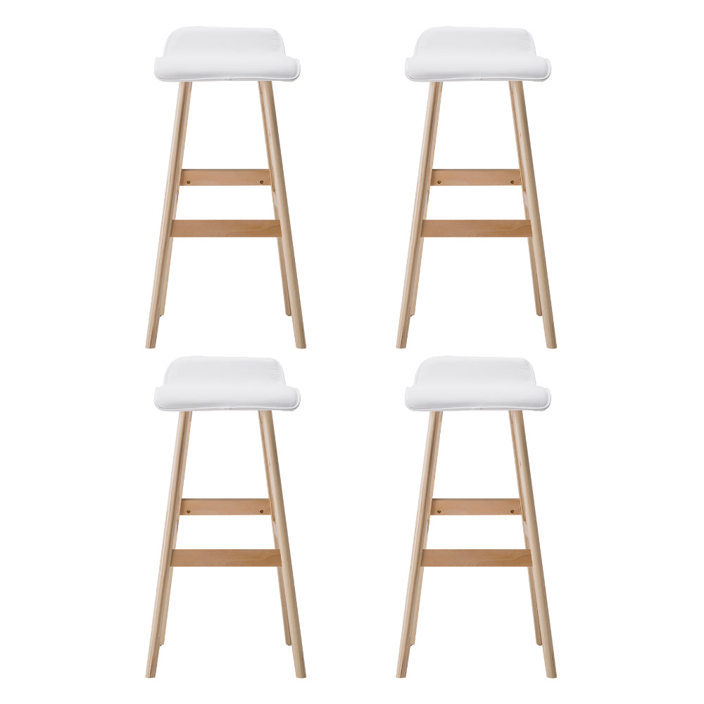 Set of 4 Sliva  Wooden Bar Stools - White