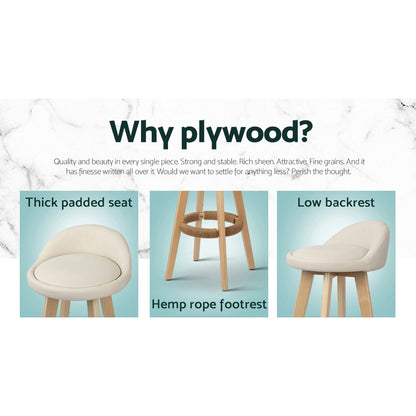 Set of 2 Leather Padded Bar Stools - Beige