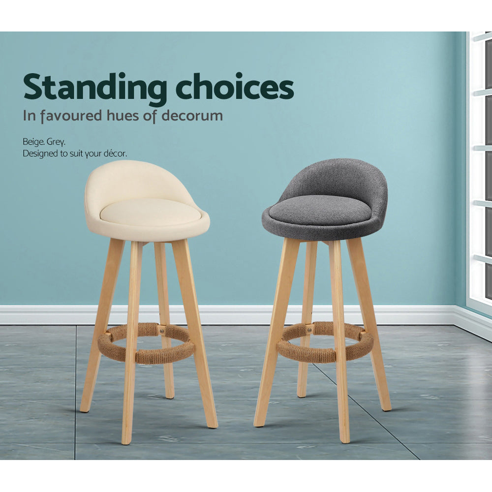 Set of 2 Leather Padded Bar Stools - Beige