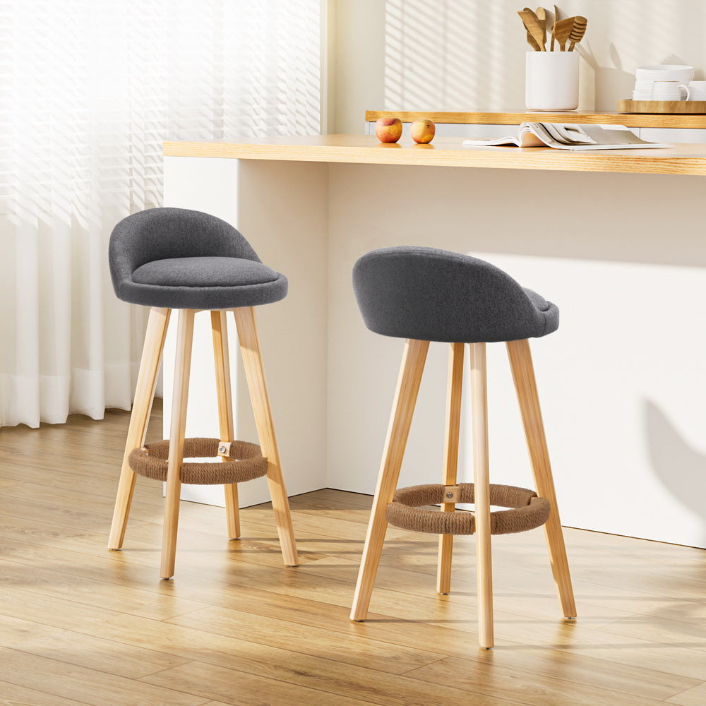 Set of 2 Padded Linen Bar Stools - Grey