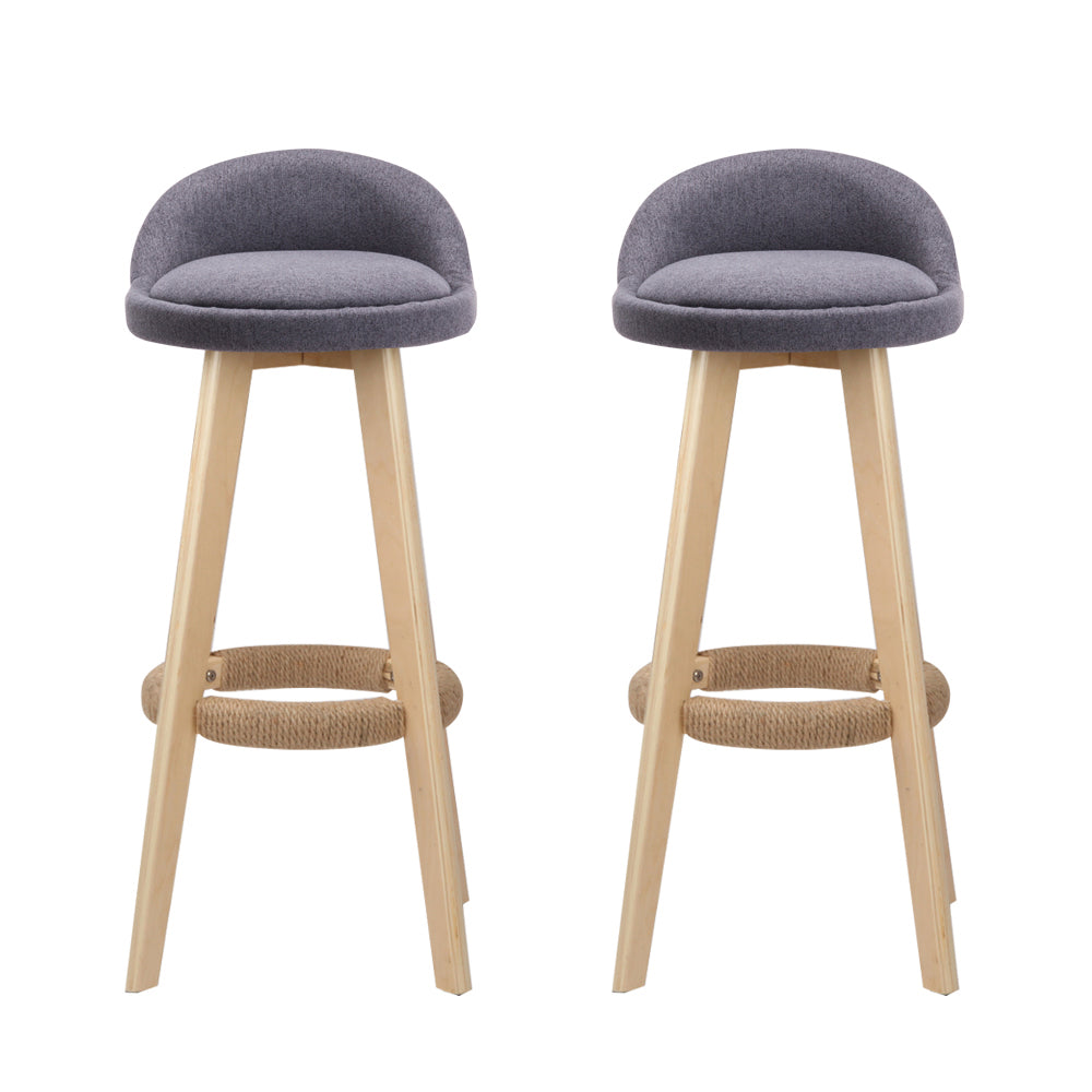 Set of 2 Padded Linen Bar Stools - Grey