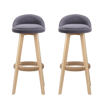 Set of 2 Padded Linen Bar Stools - Grey
