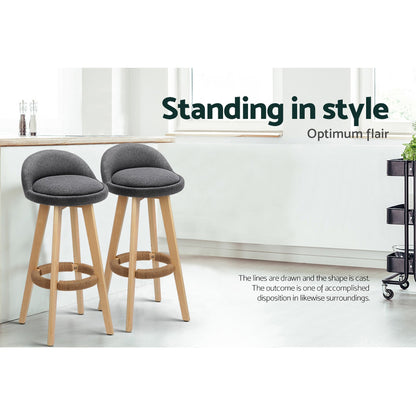 Set of 2 Padded Linen Bar Stools - Grey