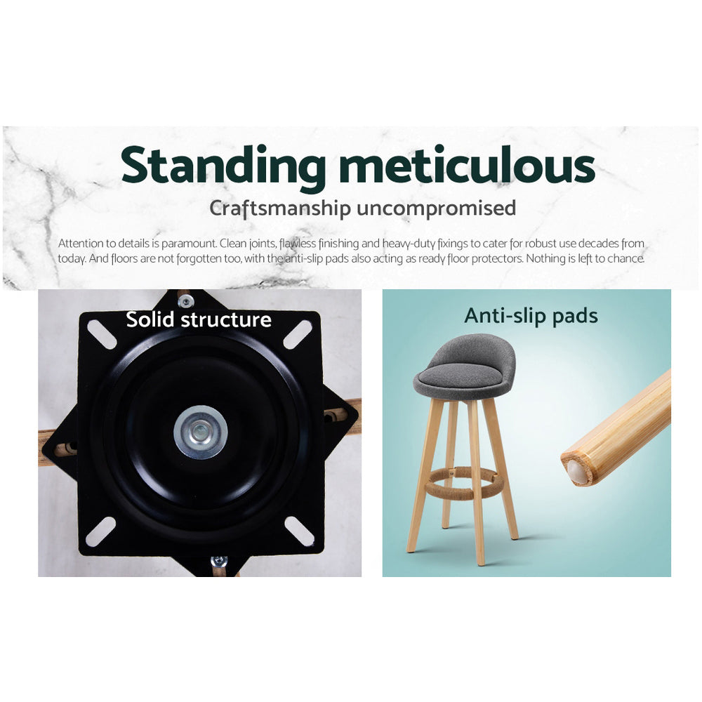 Set of 2 Padded Linen Bar Stools - Grey