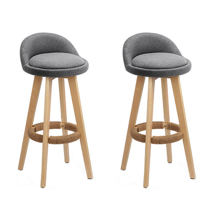 Set of 2 Padded Linen Bar Stools - Grey