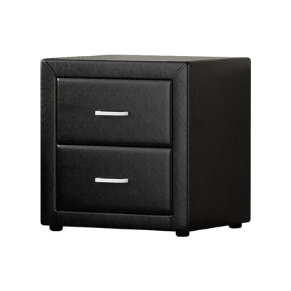Caden Bedside Table 2 Drawers Side Table Leather - Black