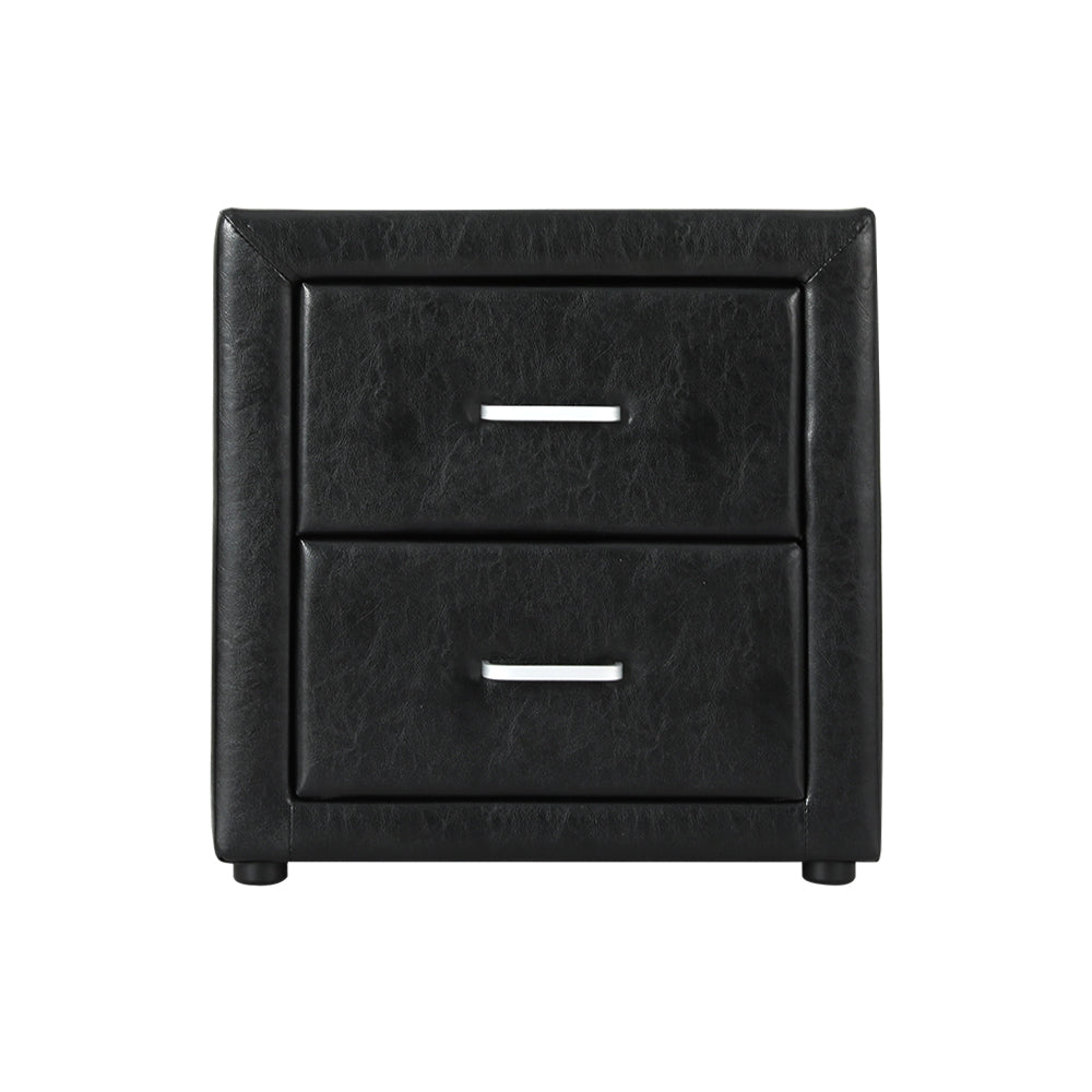 Caden Bedside Table 2 Drawers Side Table Leather - Black