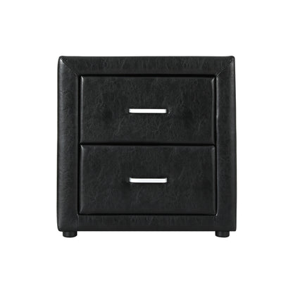 Caden Bedside Table 2 Drawers Side Table Leather - Black