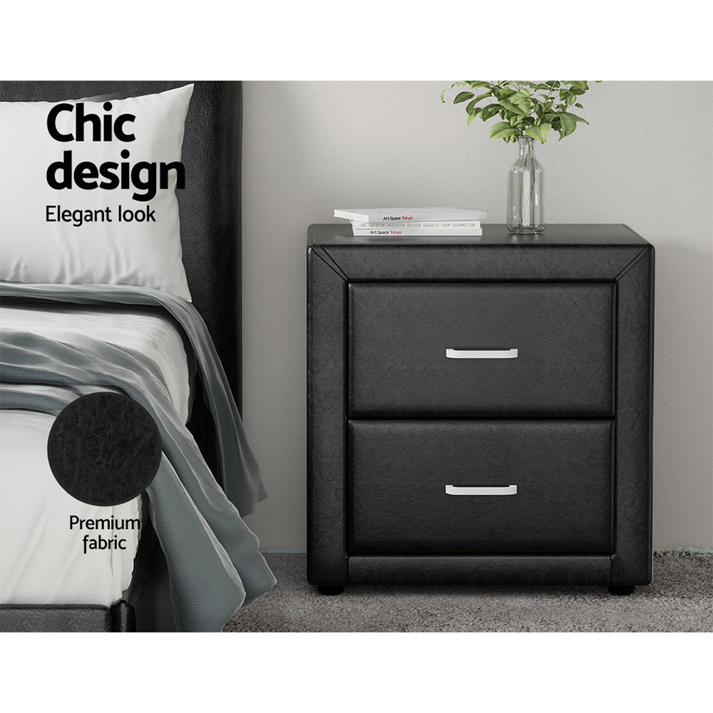 Caden Bedside Table 2 Drawers Side Table Leather - Black