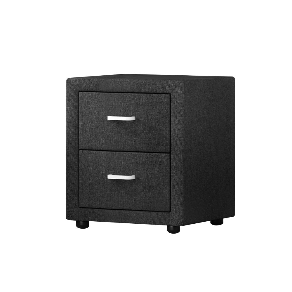 Caden Bedside Table 2 Drawers Fabric - Charcoal