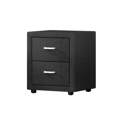 Caden Bedside Table 2 Drawers Fabric - Charcoal