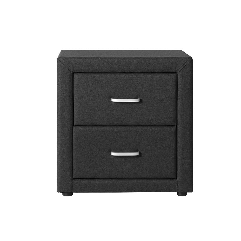 Caden Bedside Table 2 Drawers Fabric - Charcoal