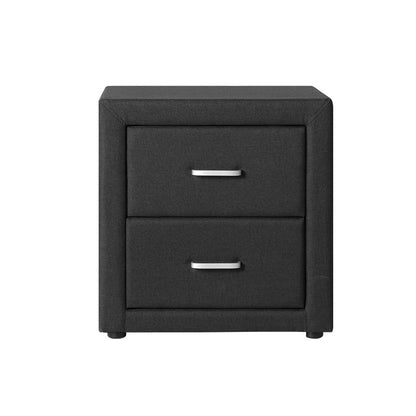 Caden Bedside Table 2 Drawers Fabric - Charcoal