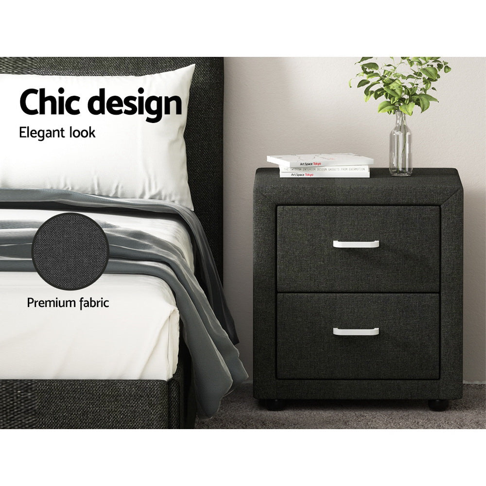 Caden Bedside Table 2 Drawers Fabric - Charcoal
