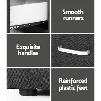 Caden Bedside Table 2 Drawers Fabric - Charcoal