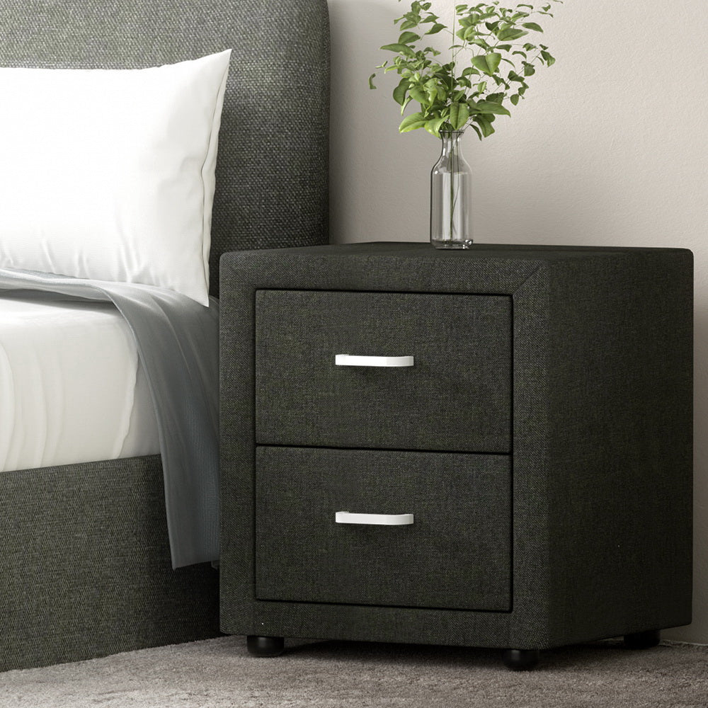 Caden Bedside Table 2 Drawers Fabric - Charcoal