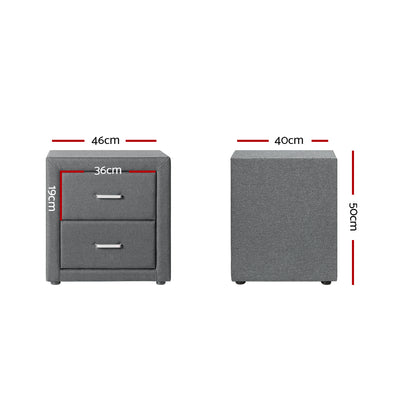 Caden Bedside Table 2 Drawers Fabric - Grey