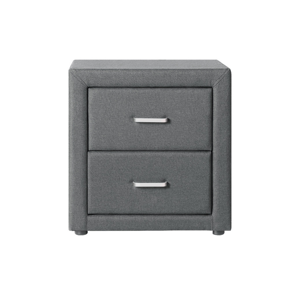 Caden Bedside Table 2 Drawers Fabric - Grey