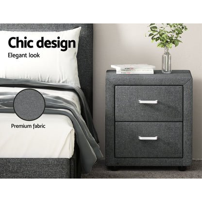 Caden Bedside Table 2 Drawers Fabric - Grey