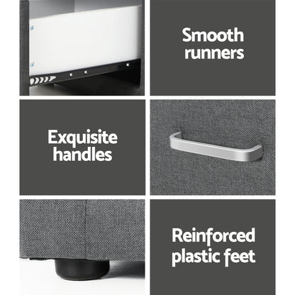 Caden Bedside Table 2 Drawers Fabric - Grey