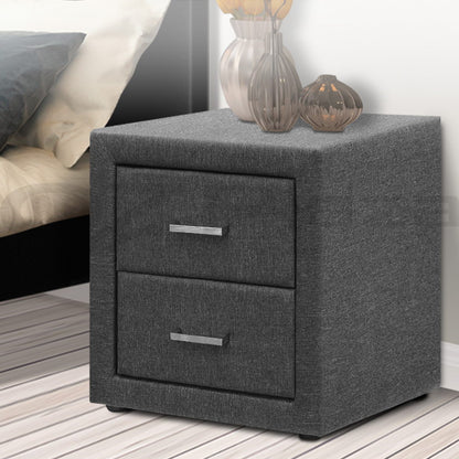Caden Bedside Table 2 Drawers Fabric - Grey