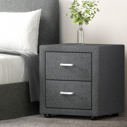 Caden Bedside Table 2 Drawers Fabric - Grey