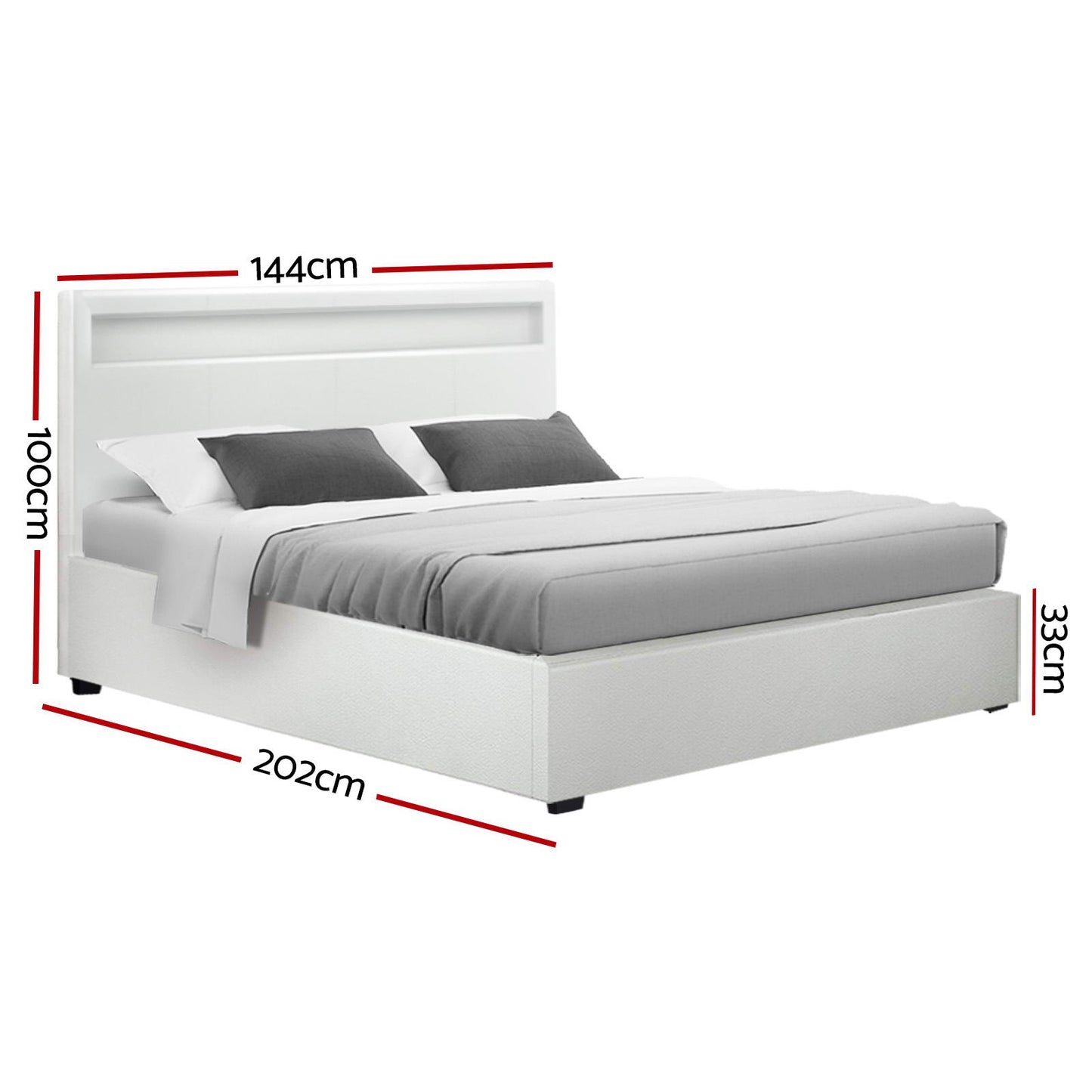 Cole Double LED Gas Lift Bed Frame - White