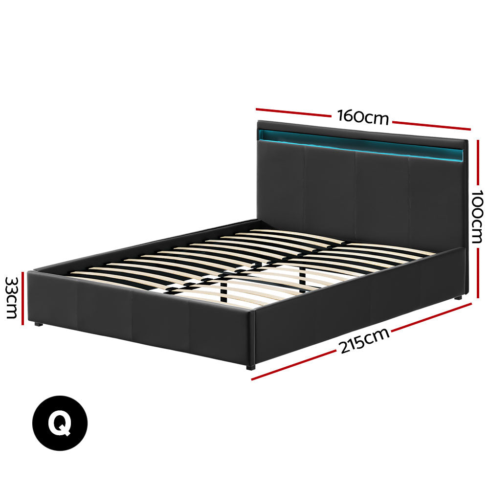 Cole Queen LED Gas Lift Bed Frame - Black