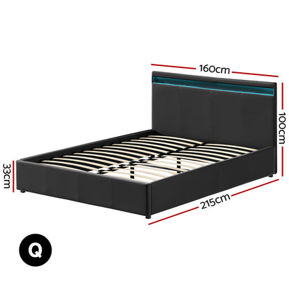 Cole Queen LED Gas Lift Bed Frame - Black
