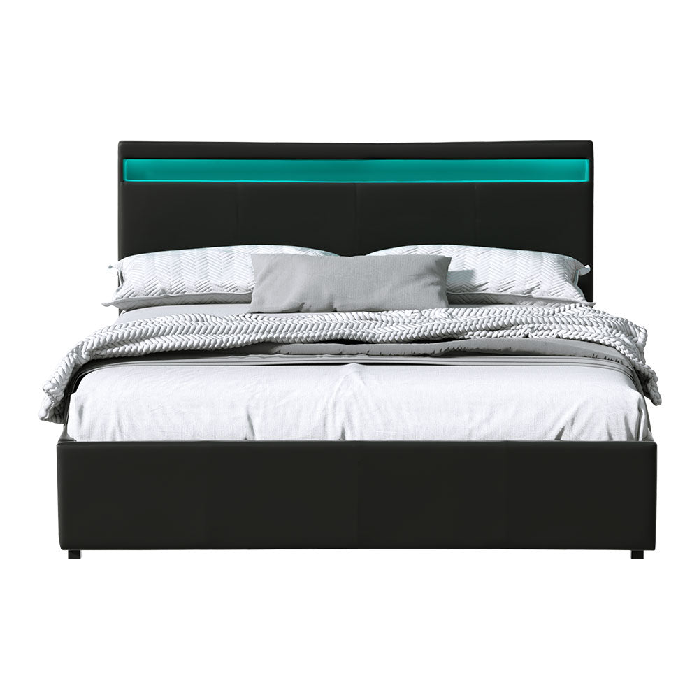 Cole Queen LED Gas Lift Bed Frame - Black
