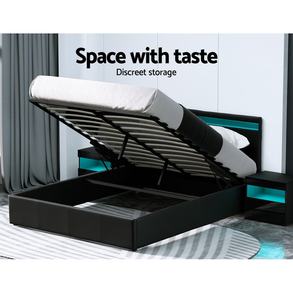 Cole Queen LED Gas Lift Bed Frame - Black