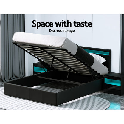 Cole Queen LED Gas Lift Bed Frame - Black