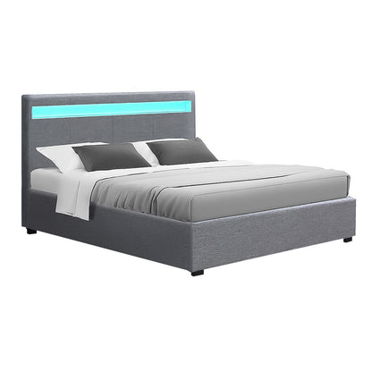 Cole Queen LED Gas Lift Bed Frame - Grey