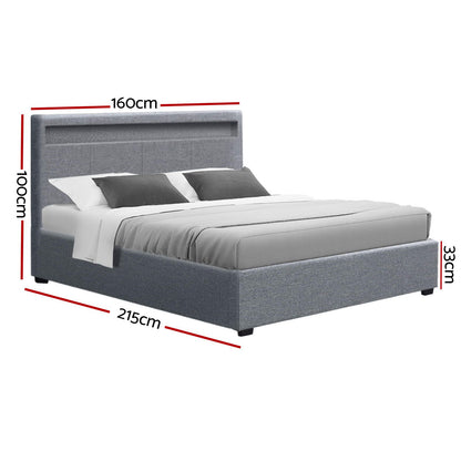 Cole Queen LED Gas Lift Bed Frame - Grey