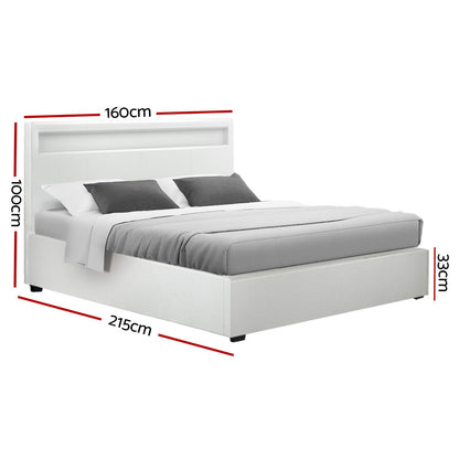 Cole Queen LED Gas Lift Bed Frame - White