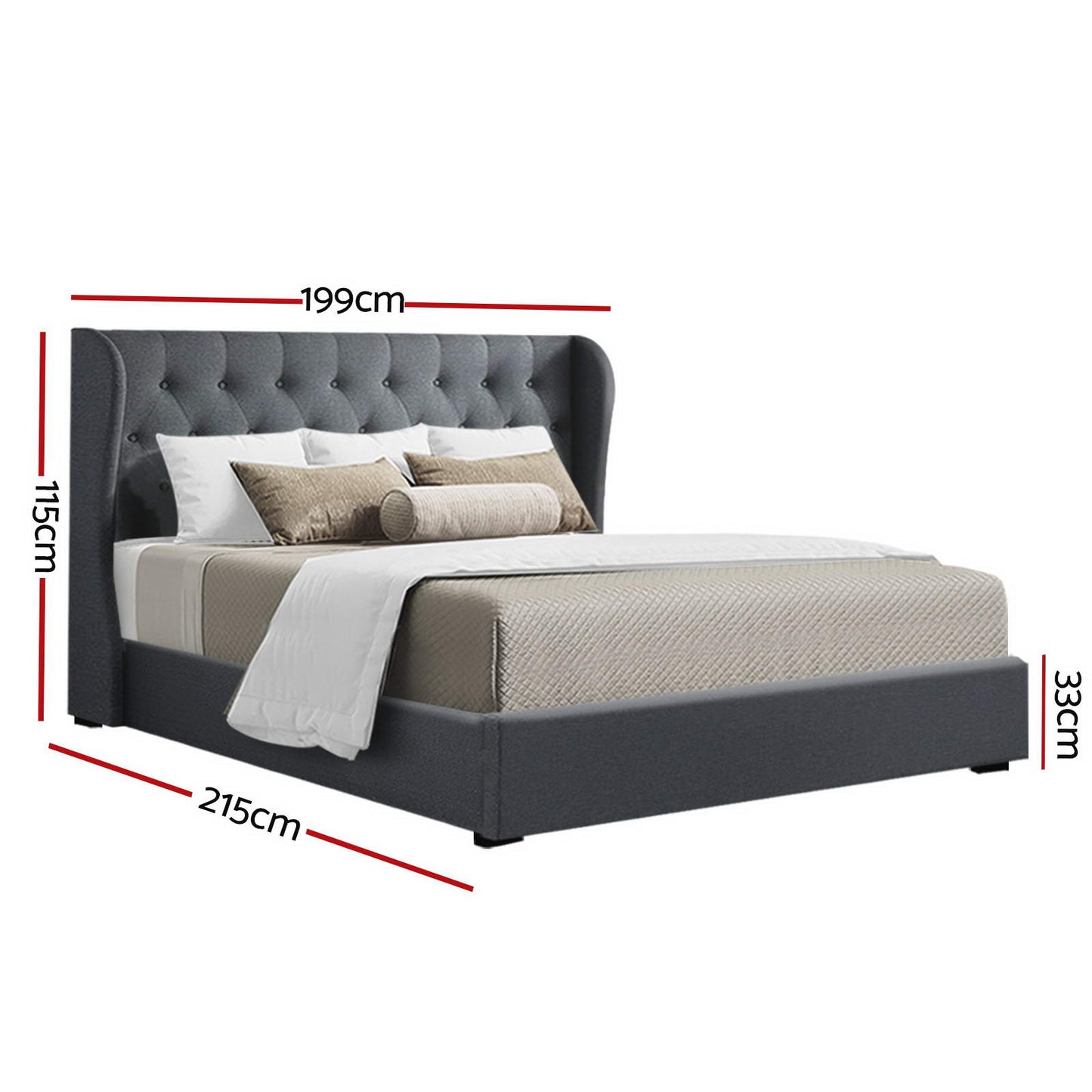 Issa King Gas Lift Bed Frame - Charcoal