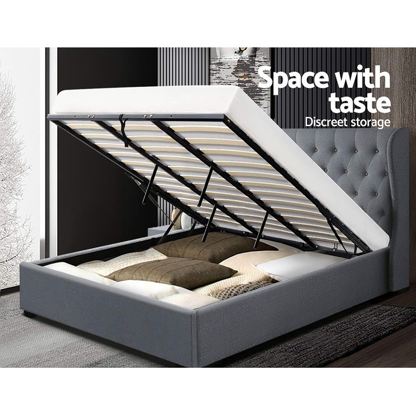 Issa King Gas Lift Bed Frame - Grey