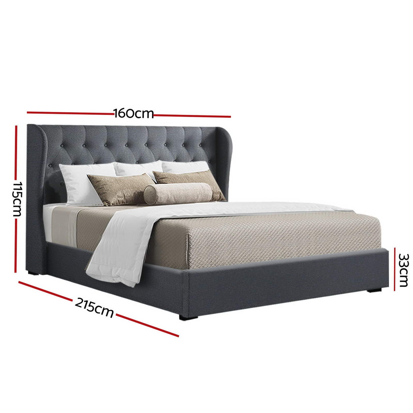 Issa Queen Gas Lift Bed Frame - Charcoal