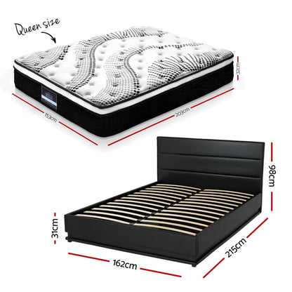 Queen RGB LED Bed Frame with Como Plush Euro Top Mattress - PVC Leather