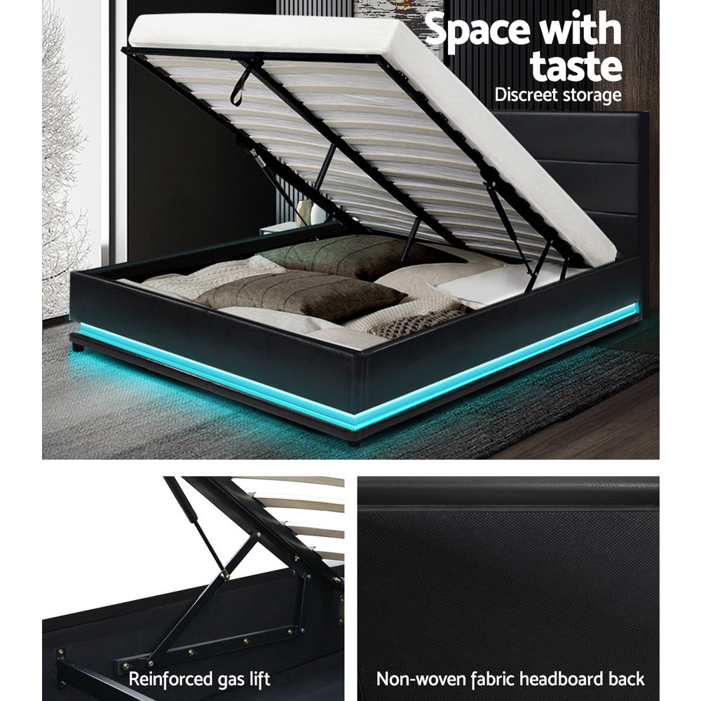 Lumi Double LED Gas Lift Bed Frame - Black