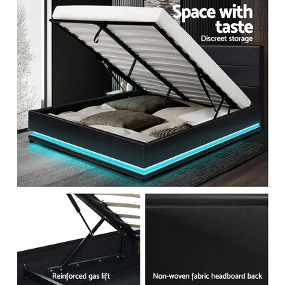 Lumi Double LED Gas Lift Bed Frame - Black