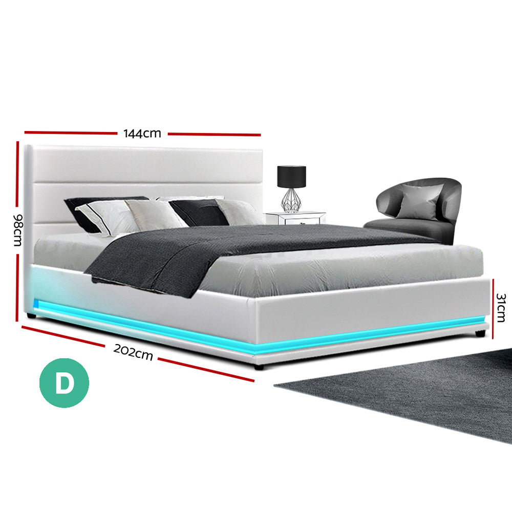 Lumi Double LED Gas Lift Bed Frame - White