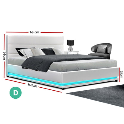 Lumi Double LED Gas Lift Bed Frame - White