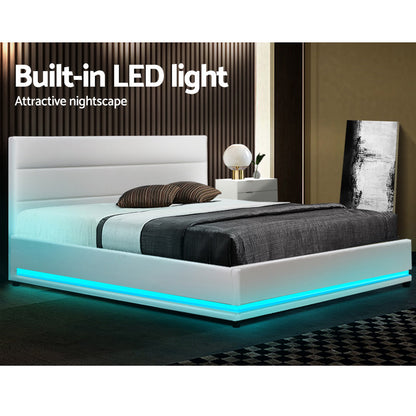 Lumi Double LED Gas Lift Bed Frame - White