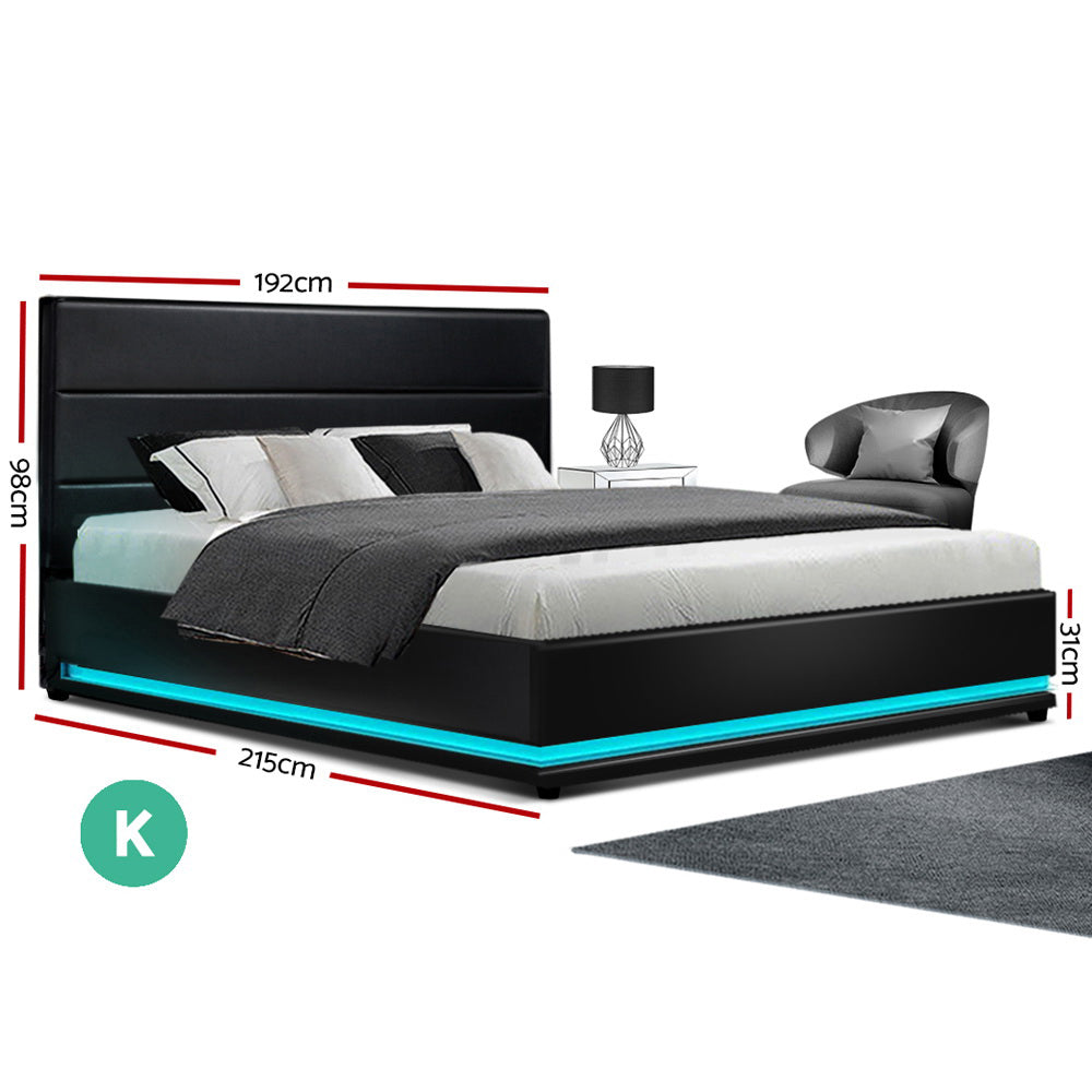 Lumi King LED Gas Lift Bed Frame - Black