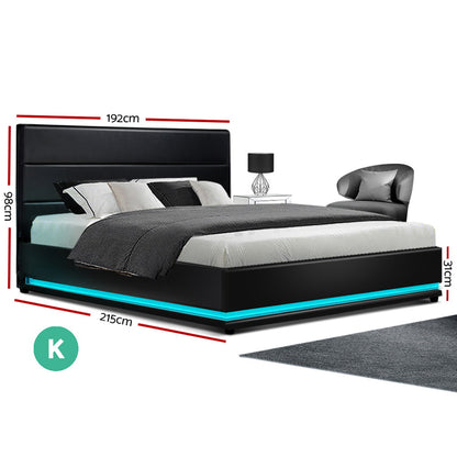 Lumi King LED Gas Lift Bed Frame - Black